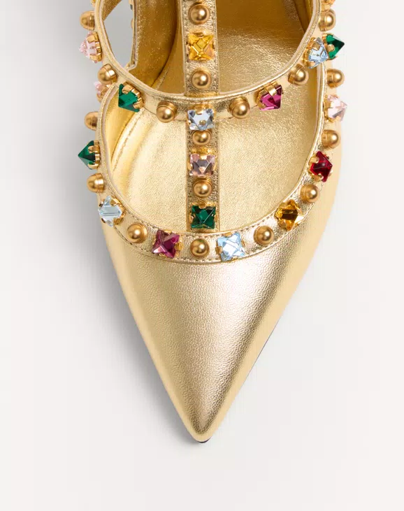 Valentino Rockstud Décolleté In Laminated Nappa With Cabochon And Crystals 100Mm - Image 3